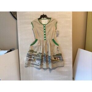 knitted dove women’s dress XS embroidered pockets buttons feminine